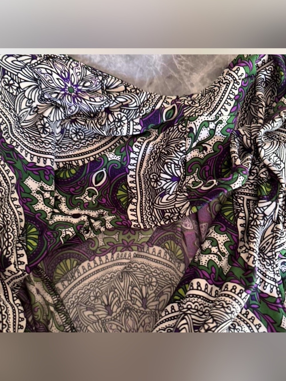 London Times Size 8 Medallion Print Sheath Dress Built-In lined Bra Purple Green - Picture 5 of 6